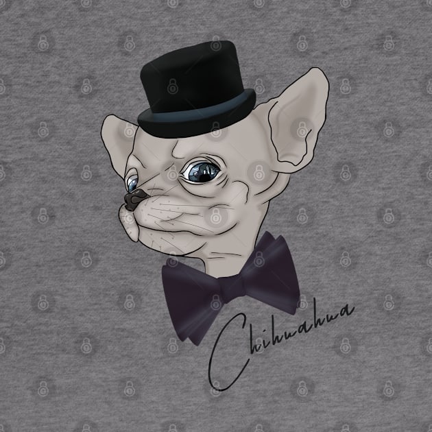 Chihuahua in a hat and bow tie by KateQR